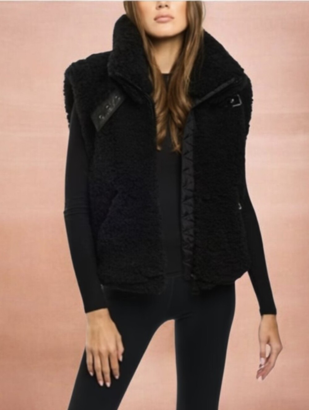 #K136 Black Sherpa Funnel Neck Vest - Women Jackets & Coats